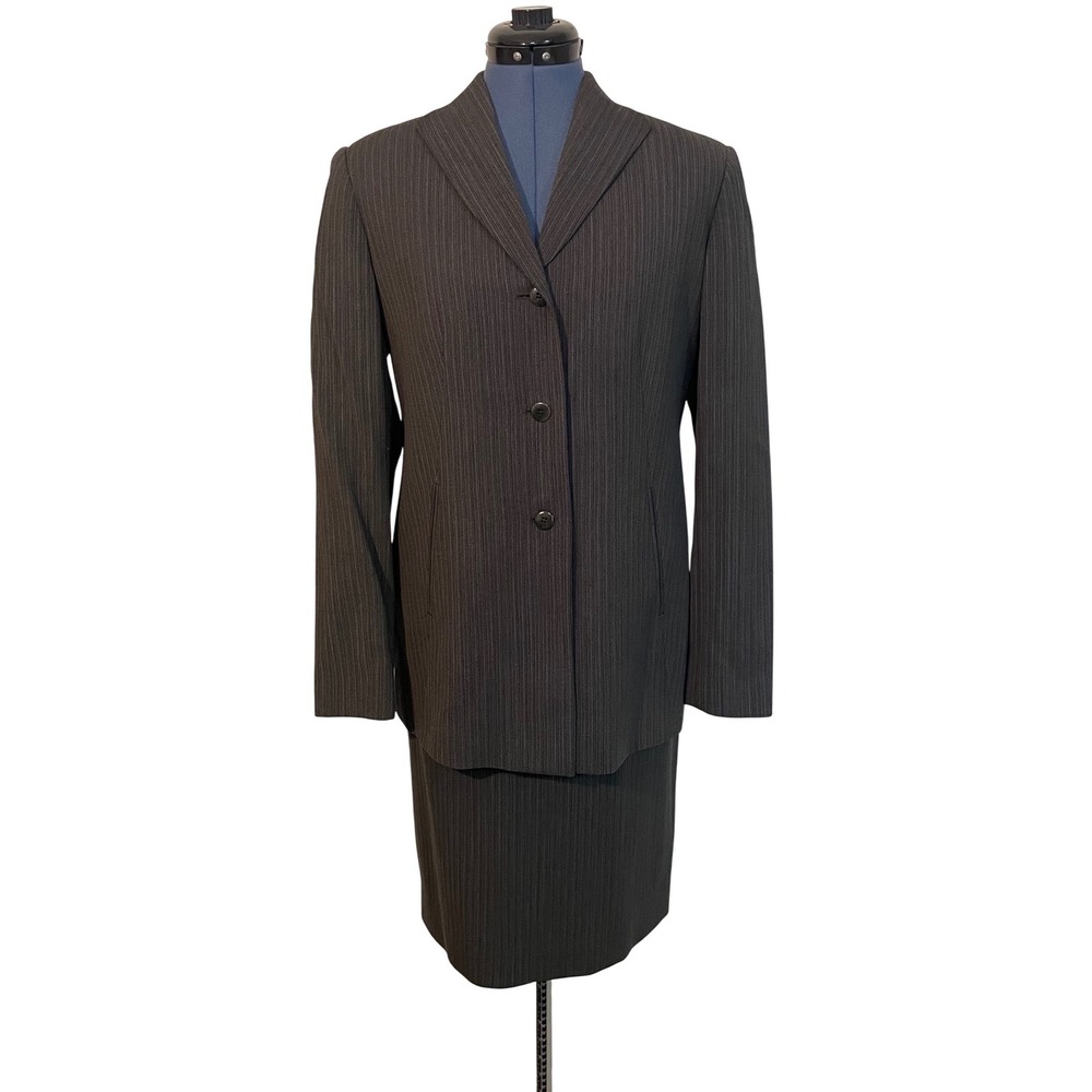 Vtg Bill Burns Sig Wool Skirt Suit Pinstripe Blazer Pencil Skirt Career Luxury 8